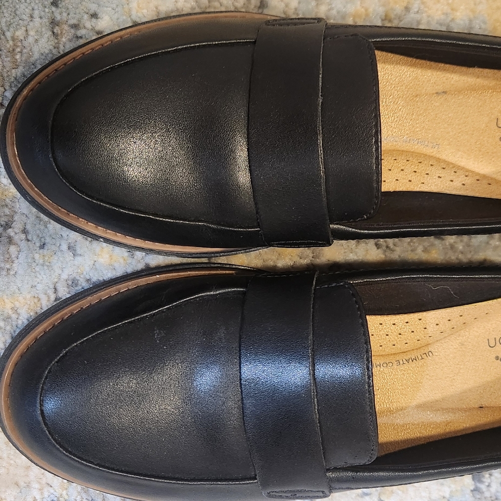 Clarks Sharon Gracie Slip On Loafers Ortholite Wedge Leather Black Size 8 Wide